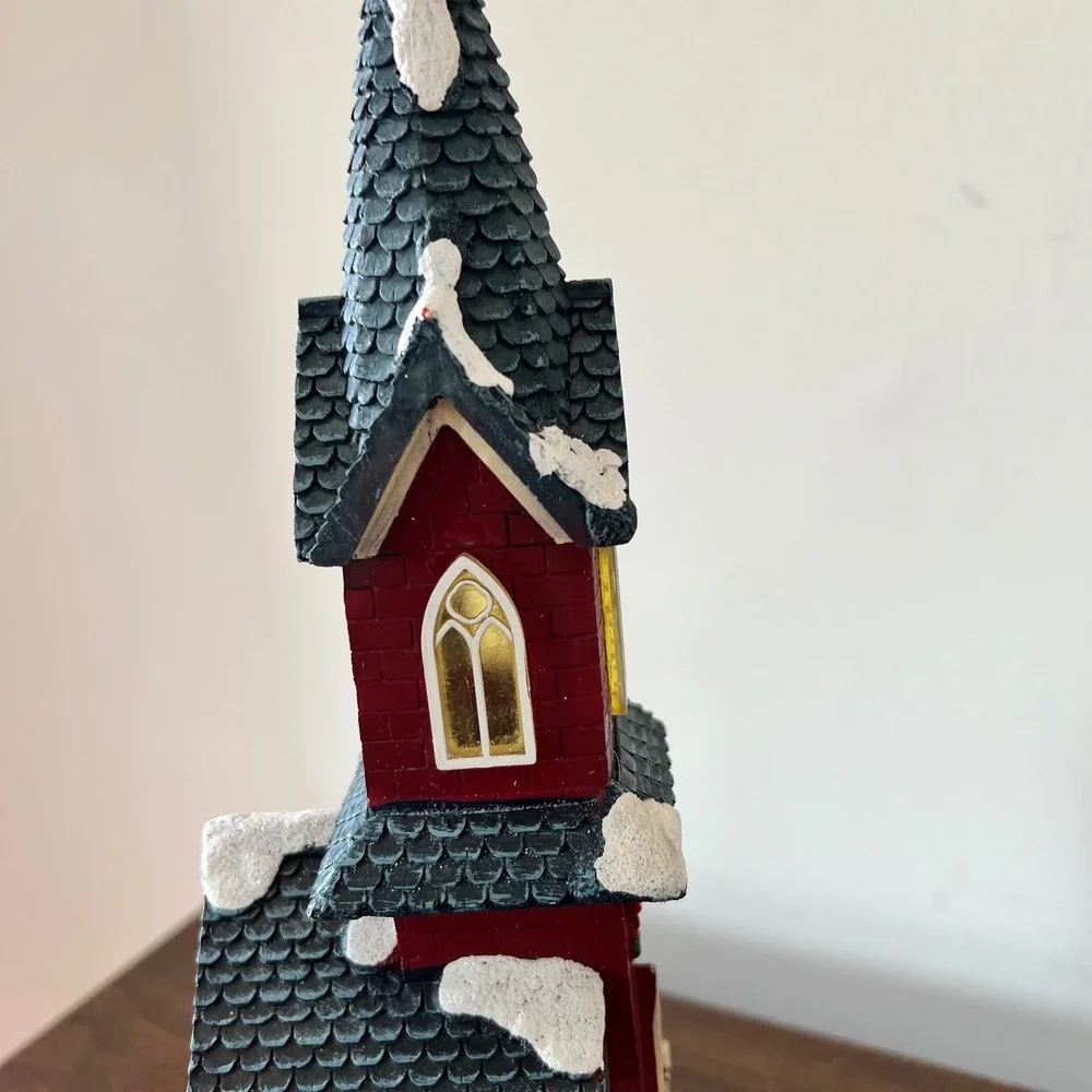 Costco Lighted Christmas Village Church with Carolers Red Brick Winter Decor
